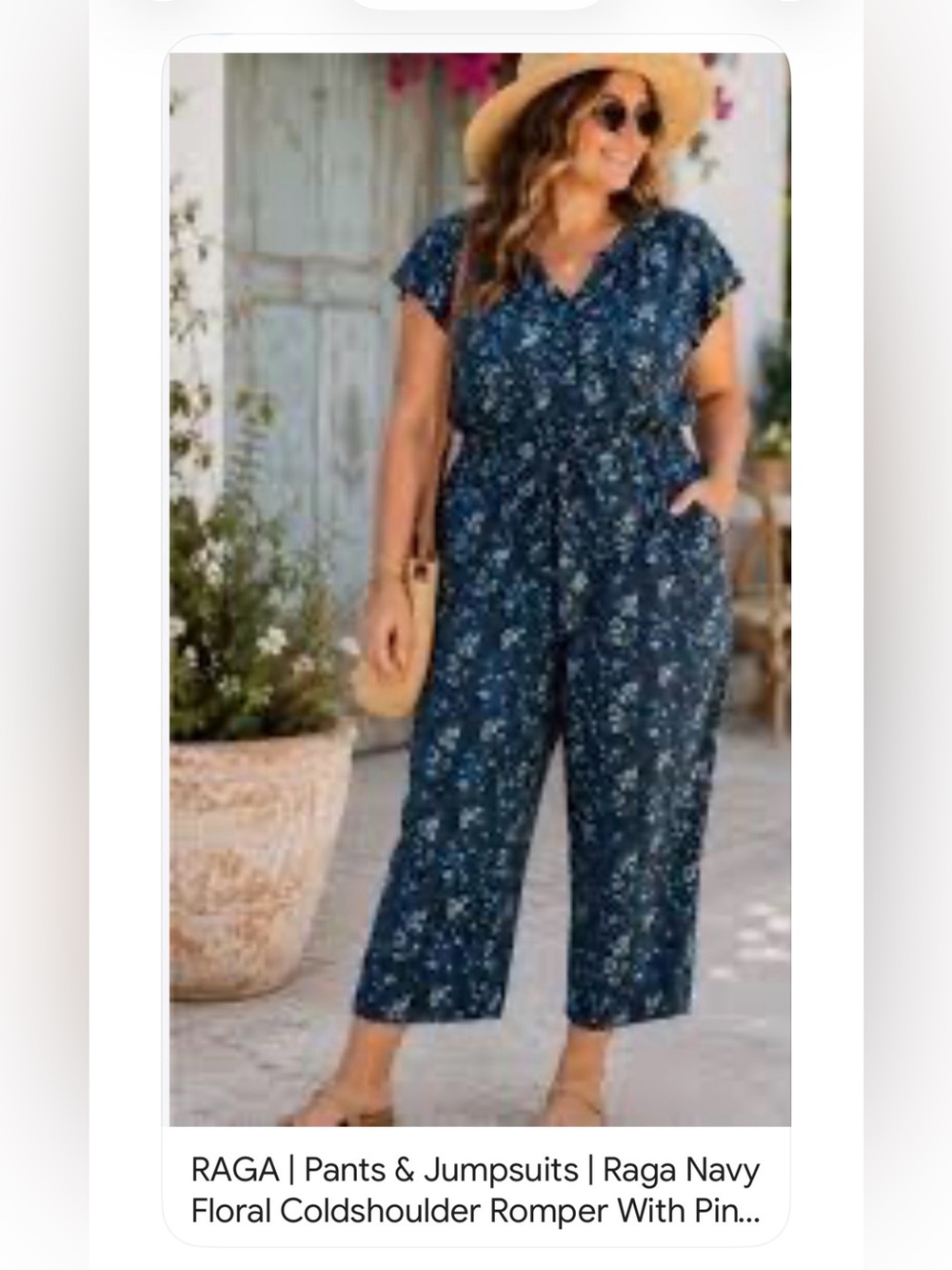 RAGA Navy Floral V-Neck Jumpsuit L